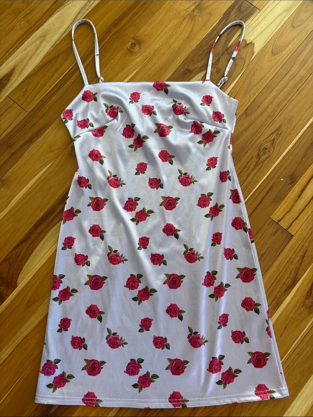 Floral Slip Dress - mauve with Red Rose Print